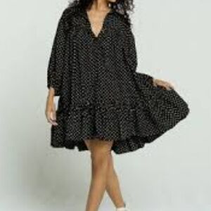 Free People Fullswing Mini Dress Large Grunge Babydoll Black White